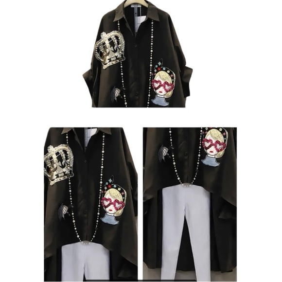 Fabulous Crystal Beaded Oversized Asymmetrical Top - Picture 9 of 14